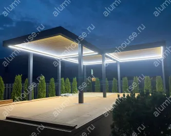 Алюминиевая пергола с поворотными ламелями и подсветкой