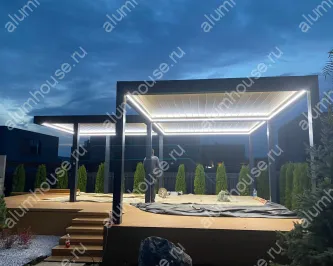 Алюминиевая пергола с поворотными ламелями и подсветкой