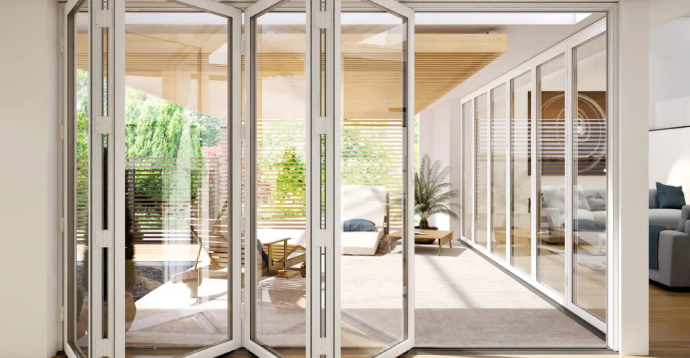 Компактные складные двери-гармошка идеально подойдут для вашего коттеджа.