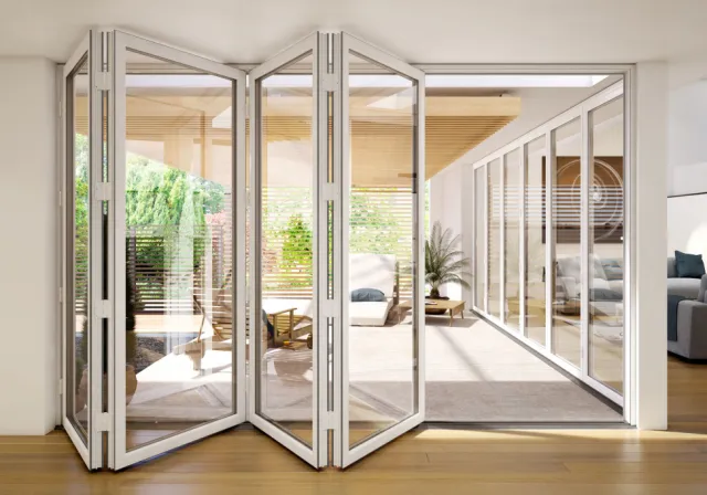 Алюминиевые двери гармошка для коттеджа