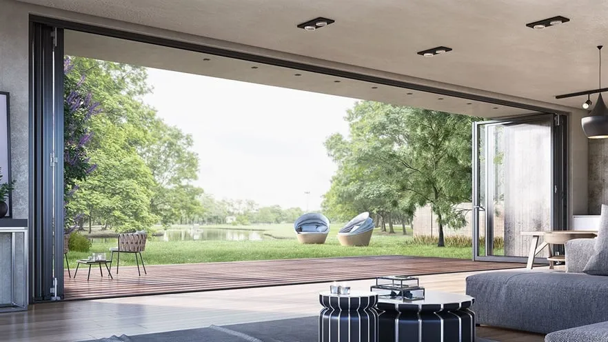 Смотреть Теплые складные двери гармошка из теплого профиля Alumil Supreme SF85 - 2