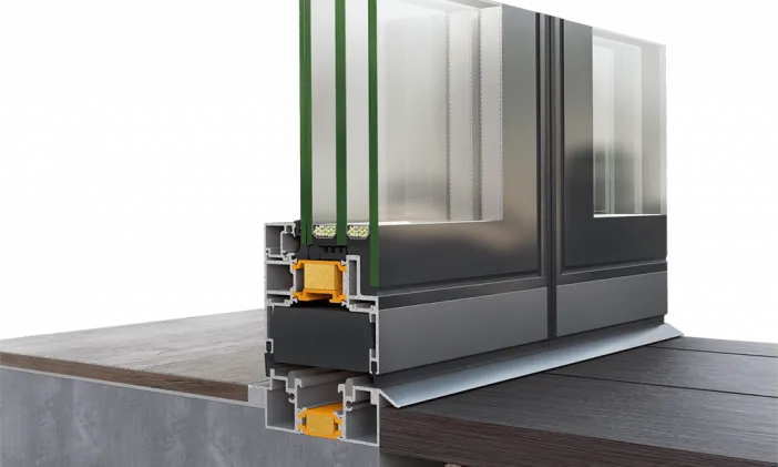 Теплые складные двери гармошка из теплого профиля Alumil Supreme SF85